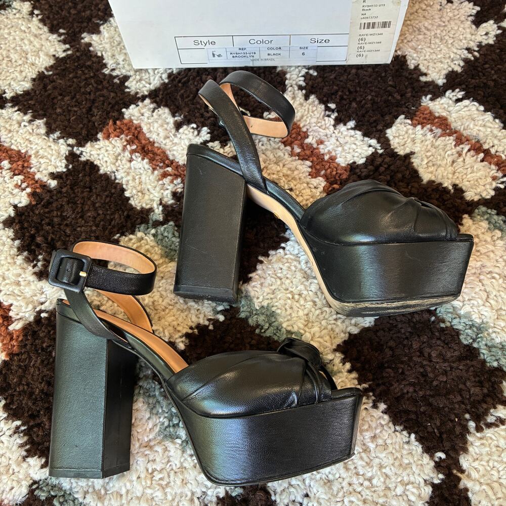 RAYE Brooklyn Platform Block-heel Sandals Black Leather Heels Size 6